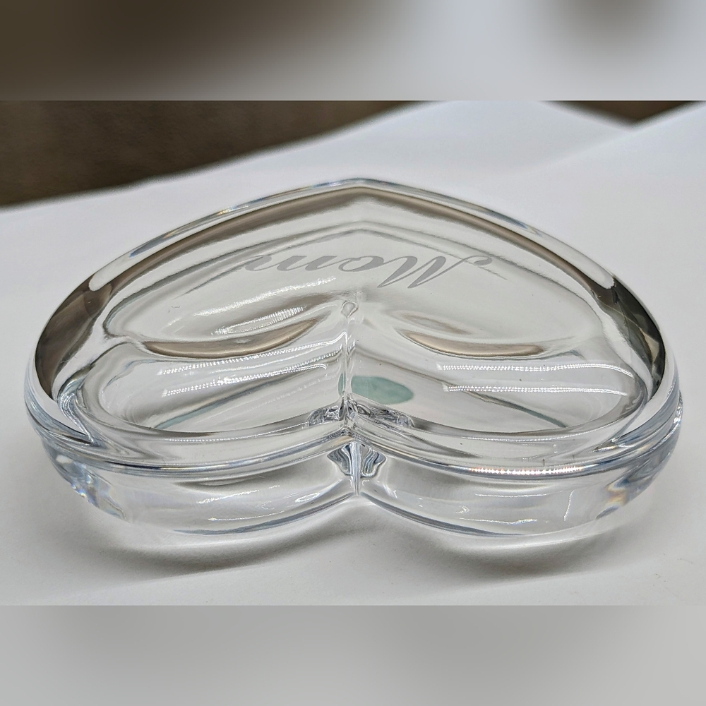 "MOM" Vintage Authentic TIFFANY & CO Lead Crystal HEART Jewelry Trinket Box - Picture 4 of 9